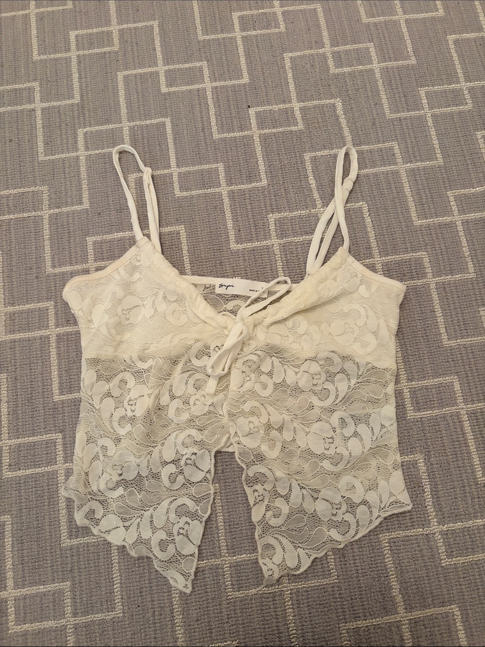 SUPRE Ivory Lace Tie-Front Crop Cami
